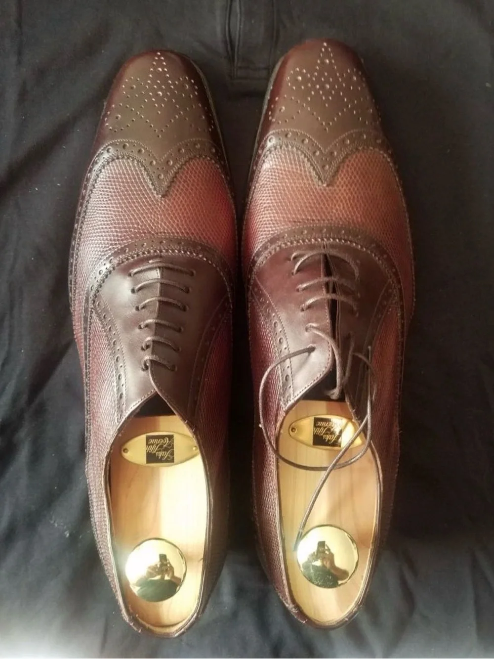 Ferragamo Men's Brown Lizard/leather Wingtip Brogue Dress Shoes